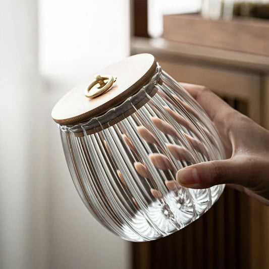 Airtight glass jars with wooden lid